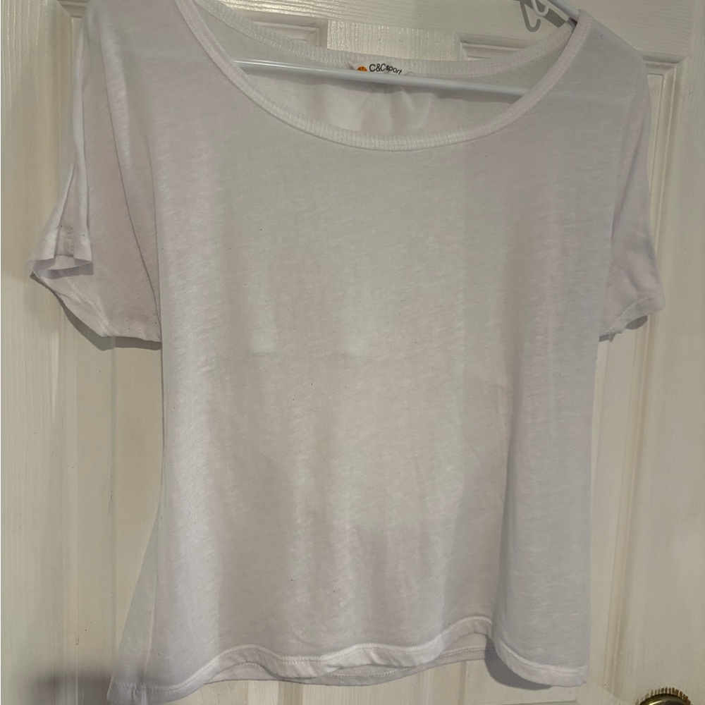 White Short Sleeve Tee with back opening size S